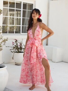 Hello Molly Rules to follow halter maxi dress in pink